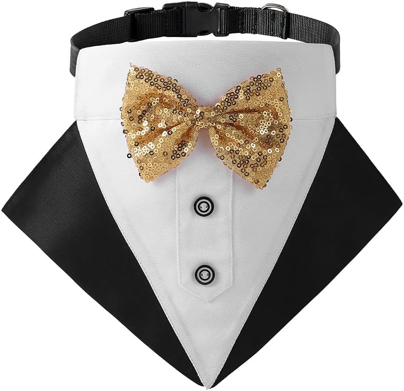 Thumbnail 6 de BT Bear Dog Tuxedo Bandana Collar with Bow Tie – Beige, Size M