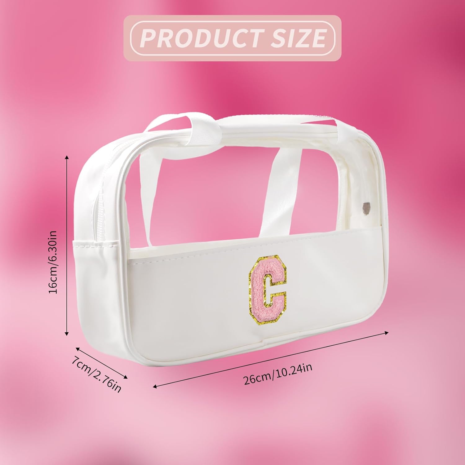 Detalle de Bliceon Makeup Bag, Clear Travel Toiletries Bag in White with Pink Letter B – Personalised Gift