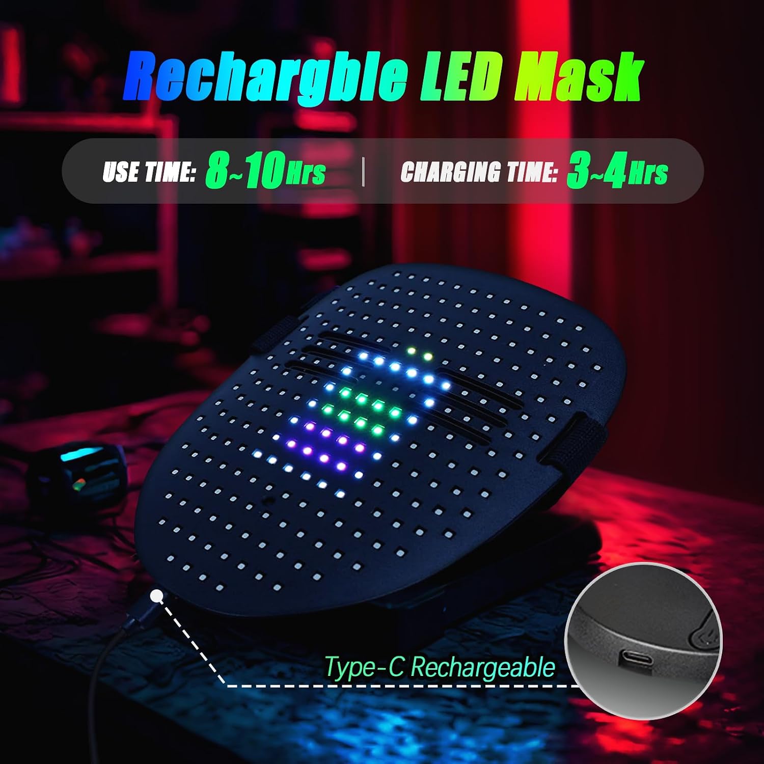 Detalle 2 de Ompusos SMD 2727 LED Light-Up Mask, 50 Patterns, Gesture Control