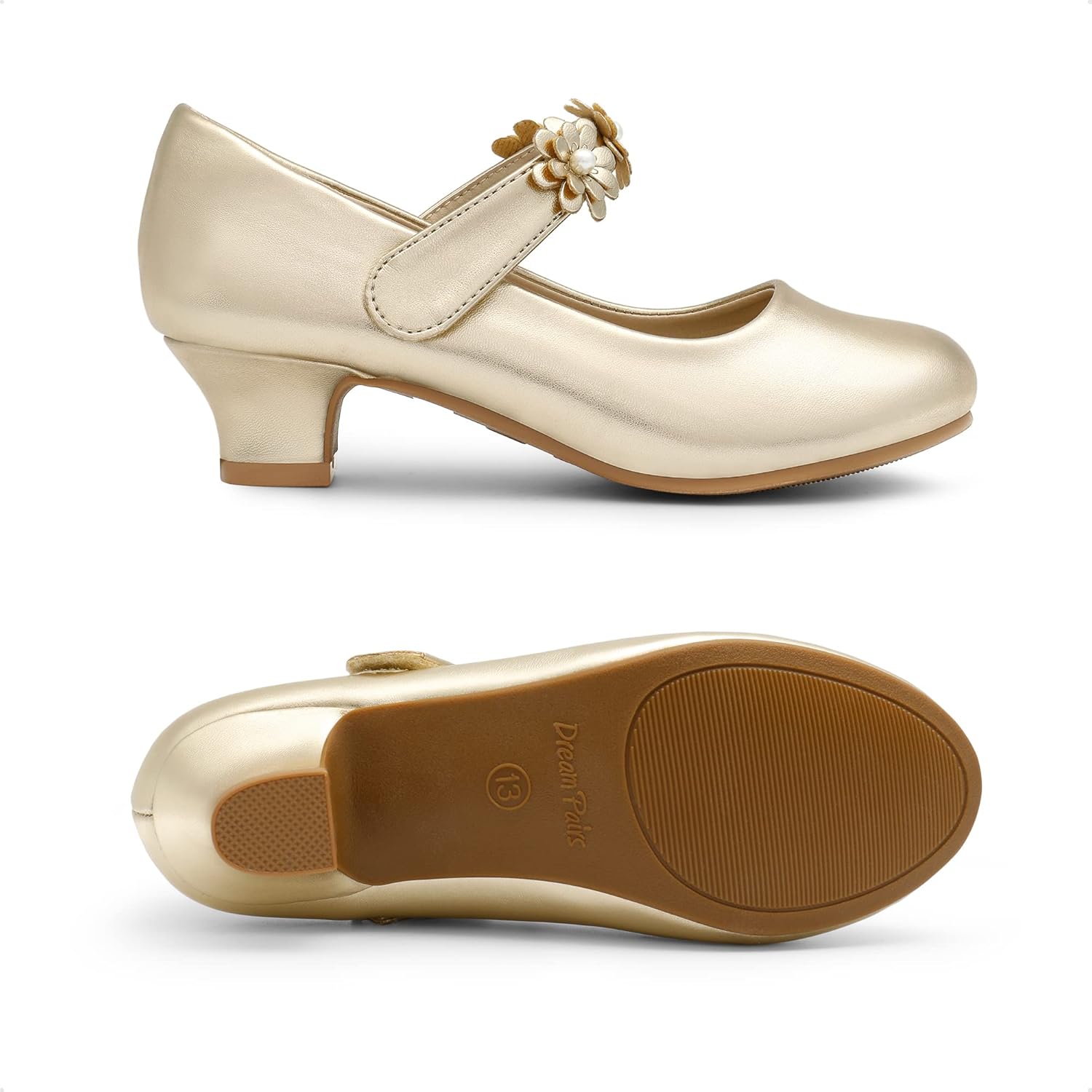 Detalle de DREAM PAIRS Chaussures Princesse Fille à Paillettes avec Talon Bloc – Escarpins Enfant pour Fête