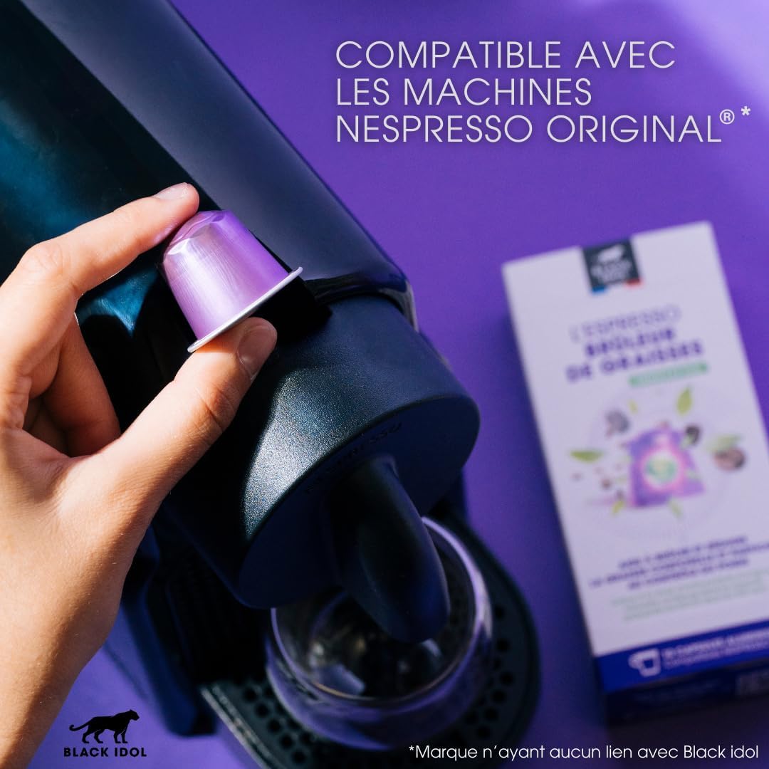 Detalle de Black Idol Café Brûleur de Graisses Lungo – Capsules compatibles Nespresso, pack 20