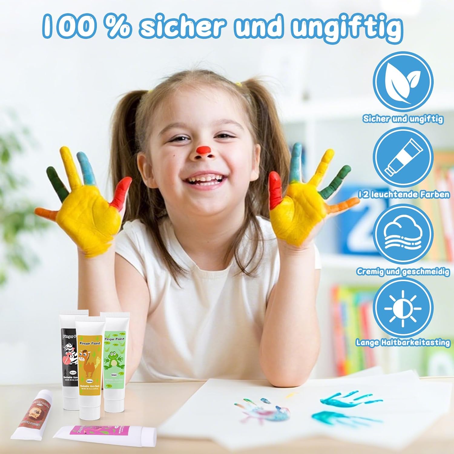 Thumbnail 2 de TOGOU2S Kinder-Fingerfarben-Set, 12 x 36 ml, ungiftig, waschbar (für Kleinkinder ab 1 Jahr)