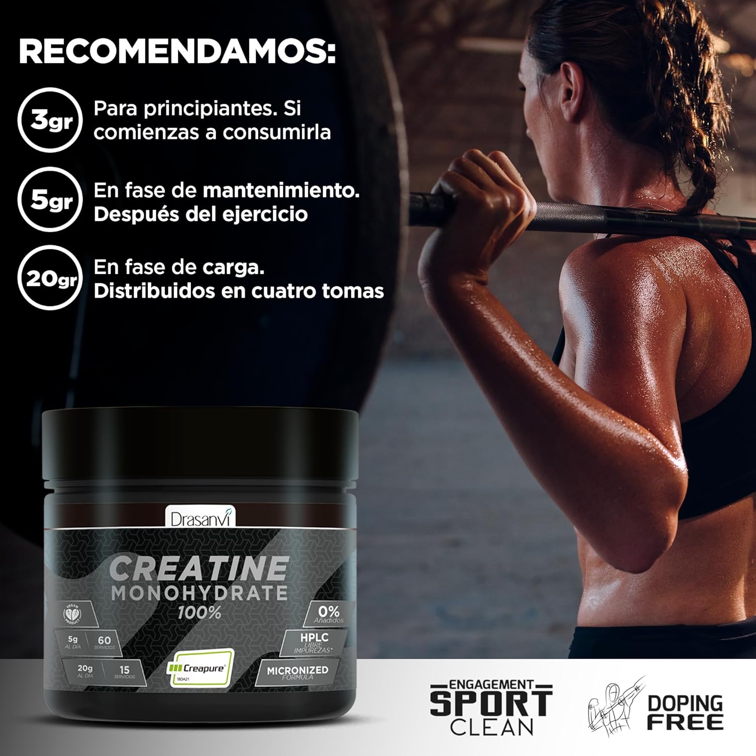 Thumbnail 4 de Creatina Creapure Drasanvi 300g | Mejorar Masa y Rendimiento💪