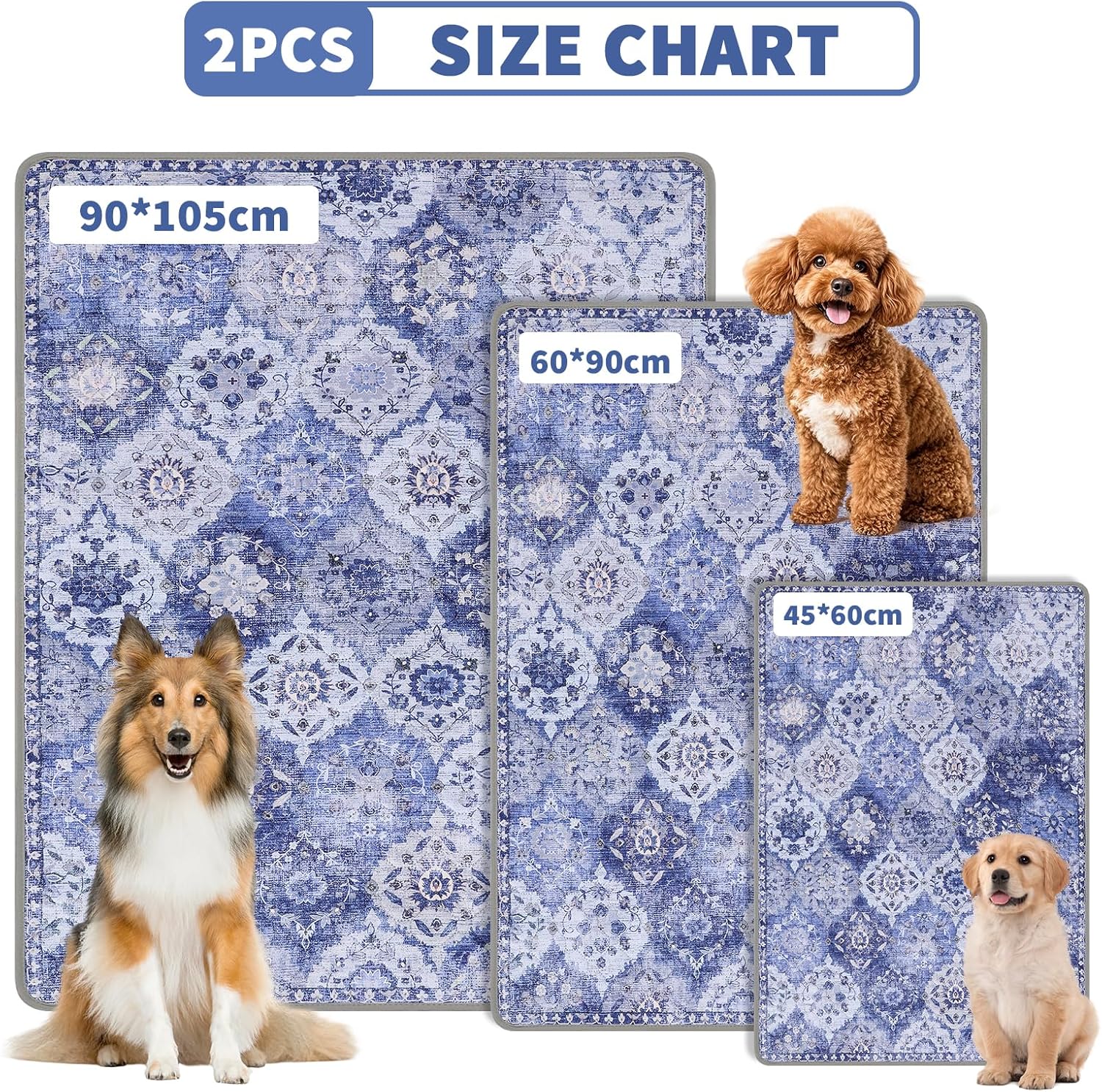 Detalle 2 de Aruiliya Reusable Washable Puppy Pads (2 Pack) – 60 x 90 cm