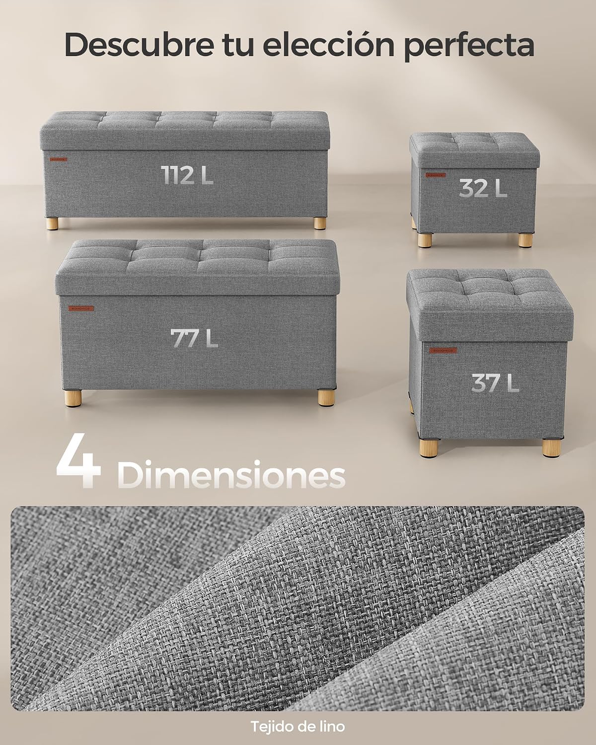 Thumbnail 5 de SONGMICS Puff Almacenaje 38 x 76 x 40 cm