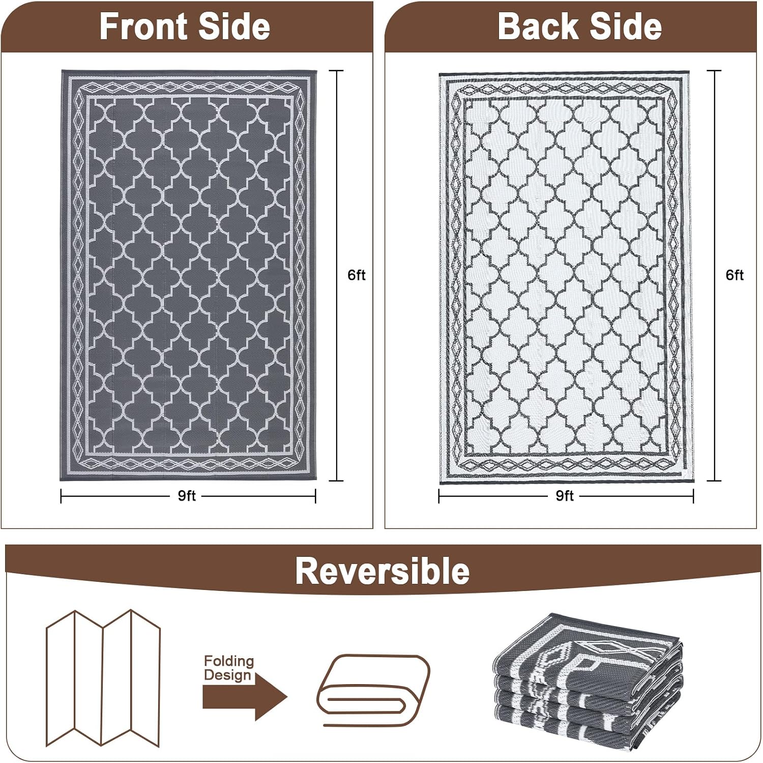 Detalle 2 de Waterproof Outdoor Plastic Straw Rug 150 x 240 cm – Modern Geometric Reversible Patio Rug