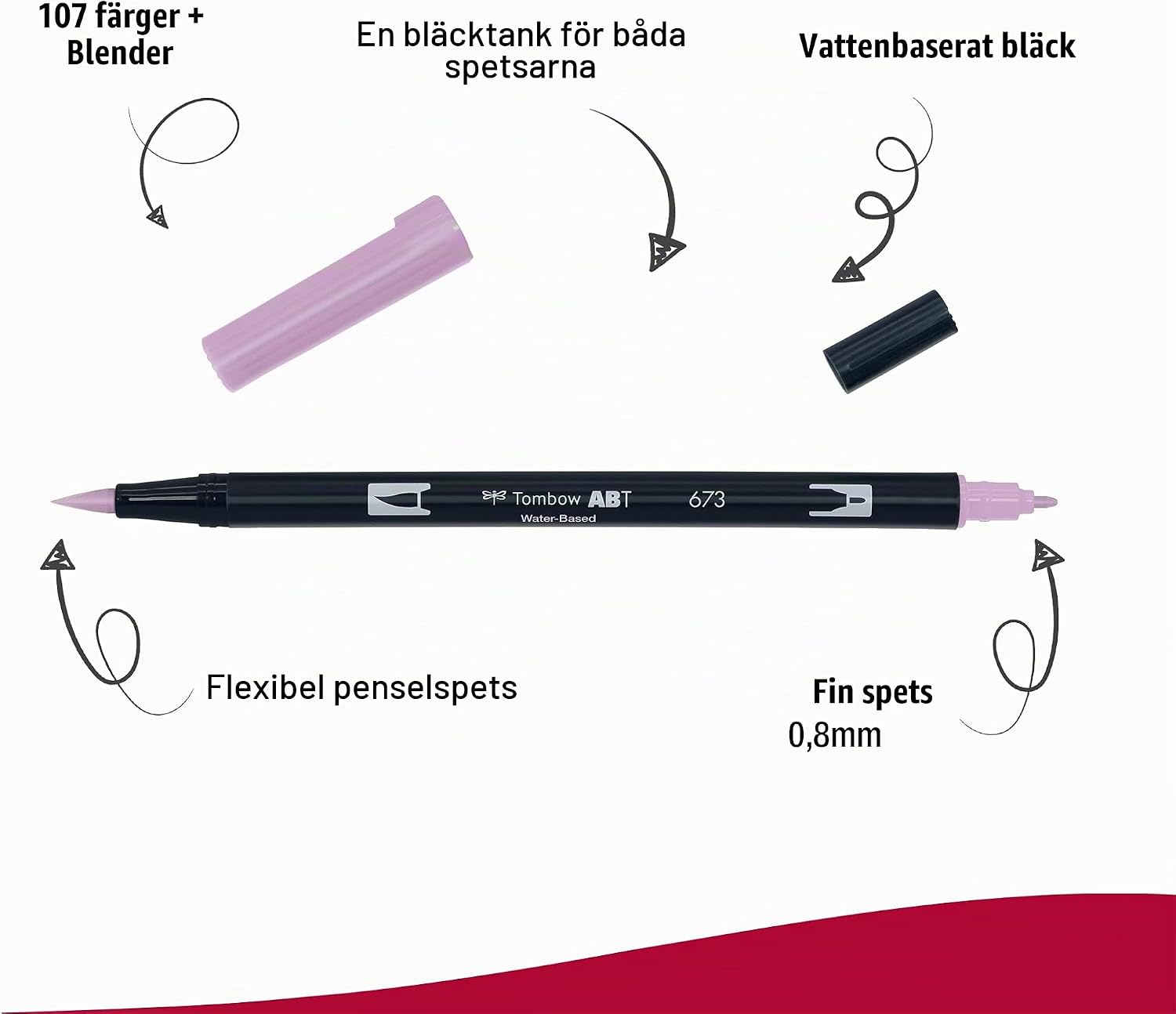 Detalle de Tombow ABT-673 (AB-T673) dubbelspetspenna i orkidé med fin spets och penselspets