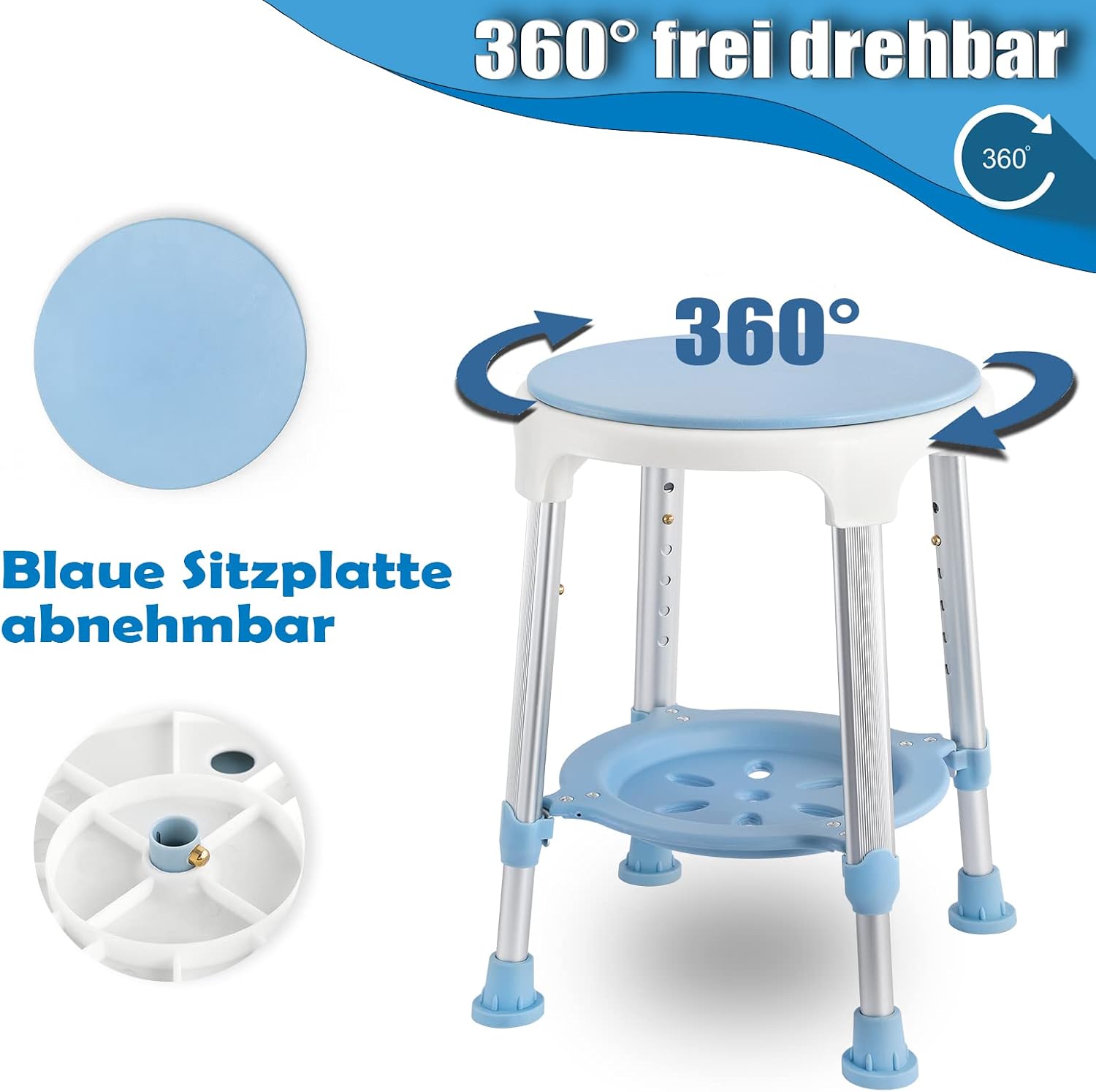 Thumbnail 3 de LZQ-(HAG1326) Adjustable Shower Stool with 360° Rotating Tray