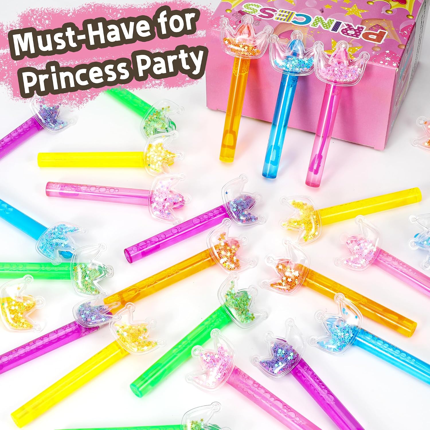 Detalle 2 de PLOUGVI 202410-03 Glitter Crown Bubble Wands, 24-Pack, 6 Colors