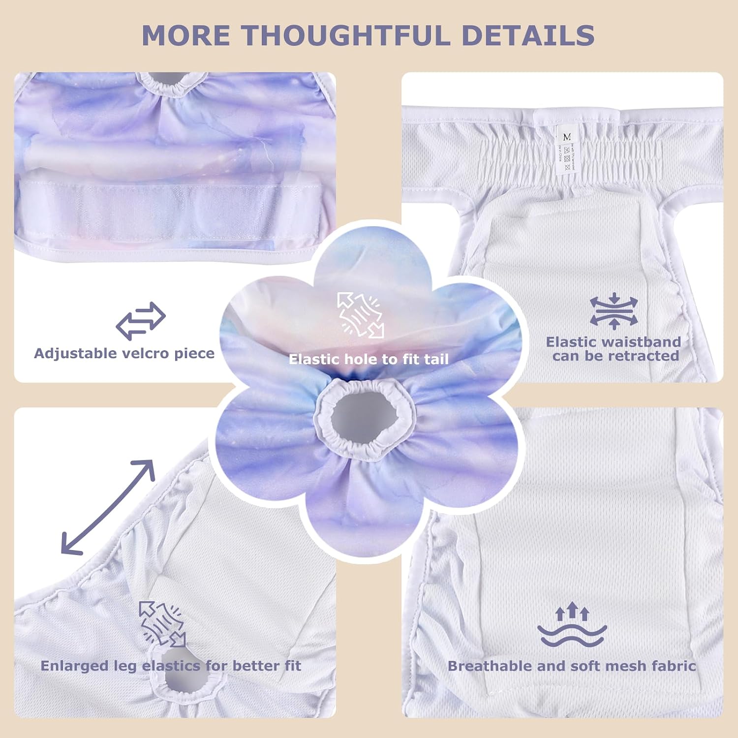 Detalle de Hisprout 3-Pack female dog diapers (reusable, washable, breathable) – highly absorbent incontinence pants, Size S (Nebula)