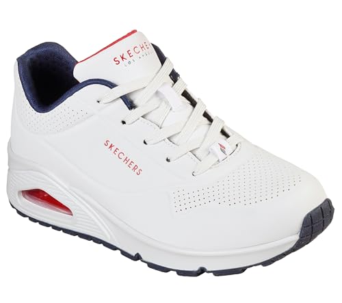 Detalle 1 de Skechers Damen Uno Stand On Air Trainers – Weiß/Durabuck Navy mit rotem Rand, Größe 35 EU