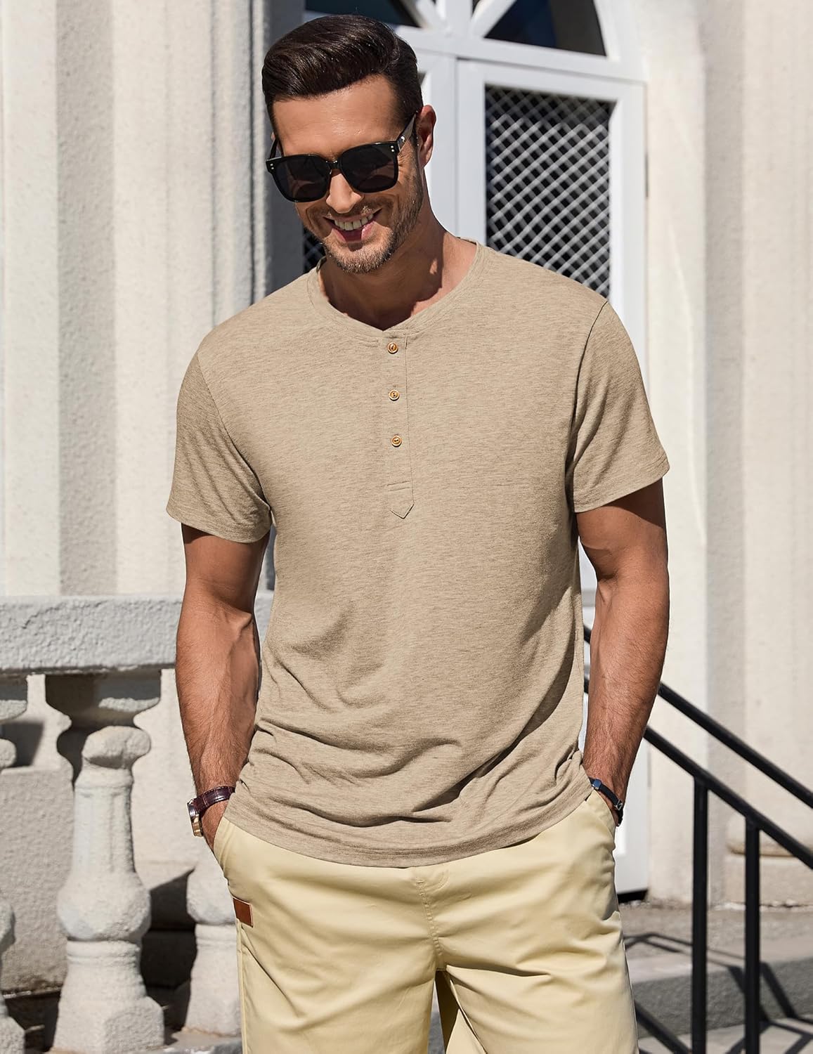 Thumbnail 1 de TARAINYA Henley Shirt Herren – Baumwolle Kurzarm mit 3-Knopf-Leiste (M–4XL)