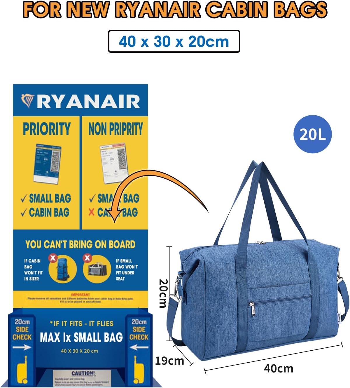 Thumbnail 1 de Underseat cabin bag 20L navy 40x30x20