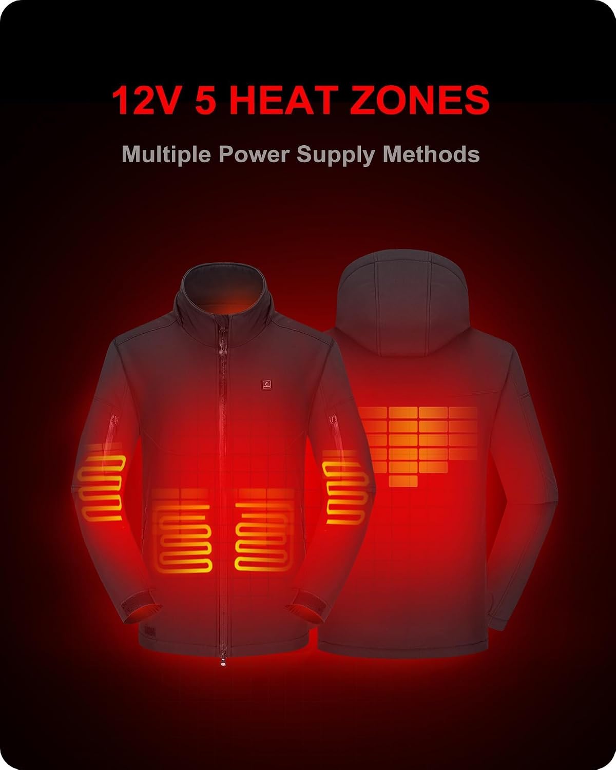 Detalle de DEWBU Men's 12V Heated Jacket with Five Heat Zones and Detachable Hood