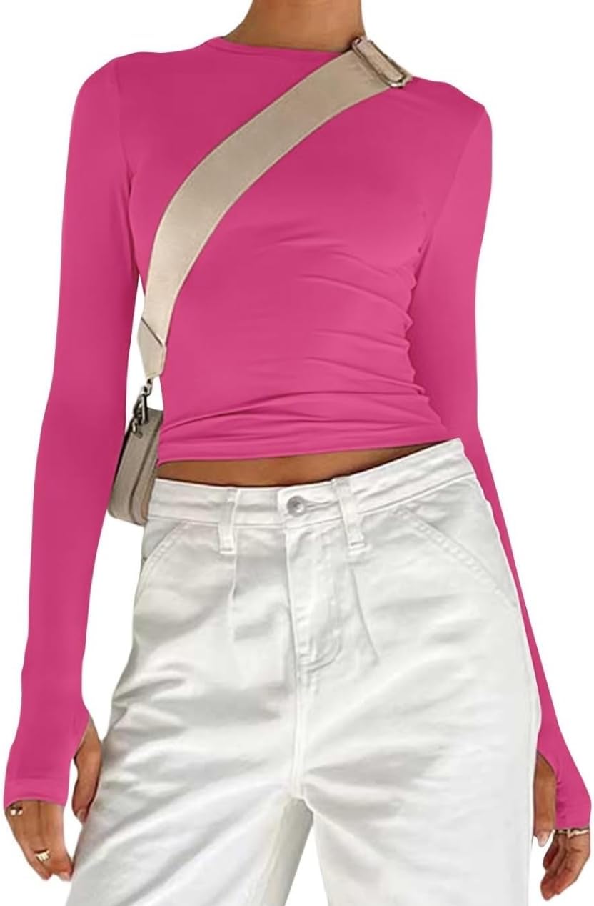 Thumbnail 4 de Women's Basic Long Sleeve Slim Fit Crop Top