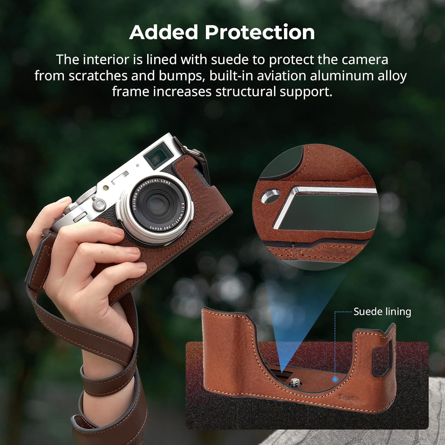 Thumbnail 2 de SmallRig X100VI Half Leather Case Kit (Brown) with Shoulder Strap, Aluminium Alloy Frame – 4699
