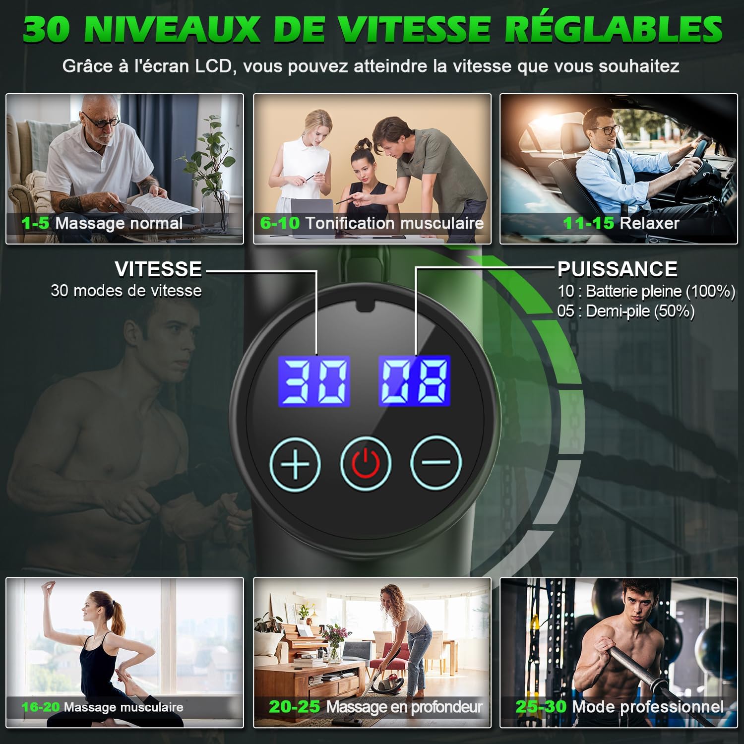 Detalle 2 de Pistolet de massage ALDOM 8 têtes 🚀