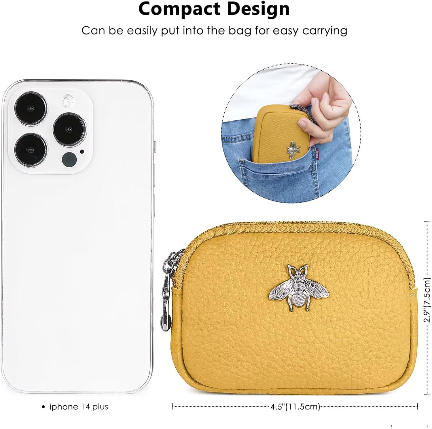 Thumbnail 4 de MAVHVAM Ladies Genuine Leather Small Purse for Women – Mini Coin Wallet with Double Zip