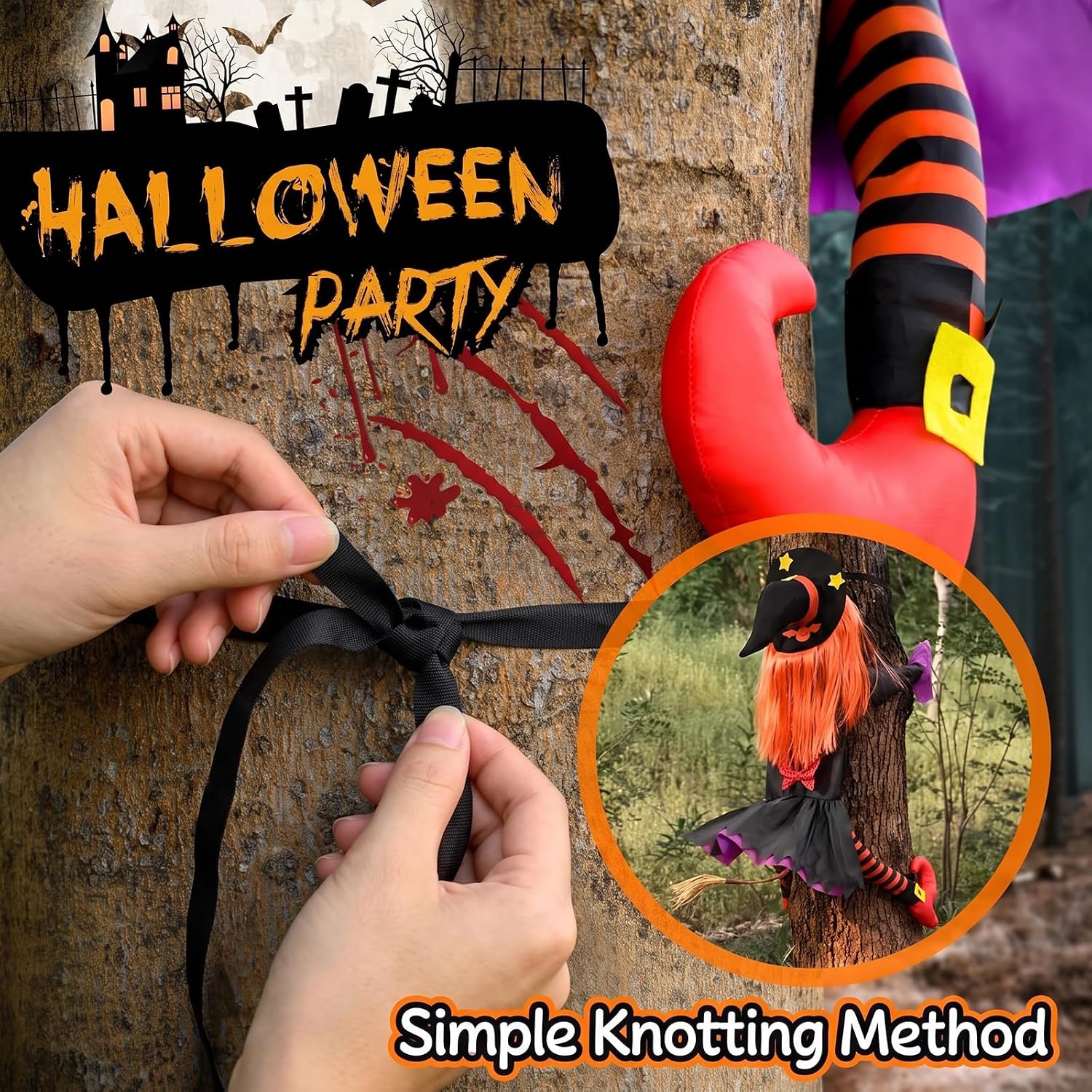 Detalle de Bswalf 44-Inch Crashing Witch Halloween Hanging Yard Decoration