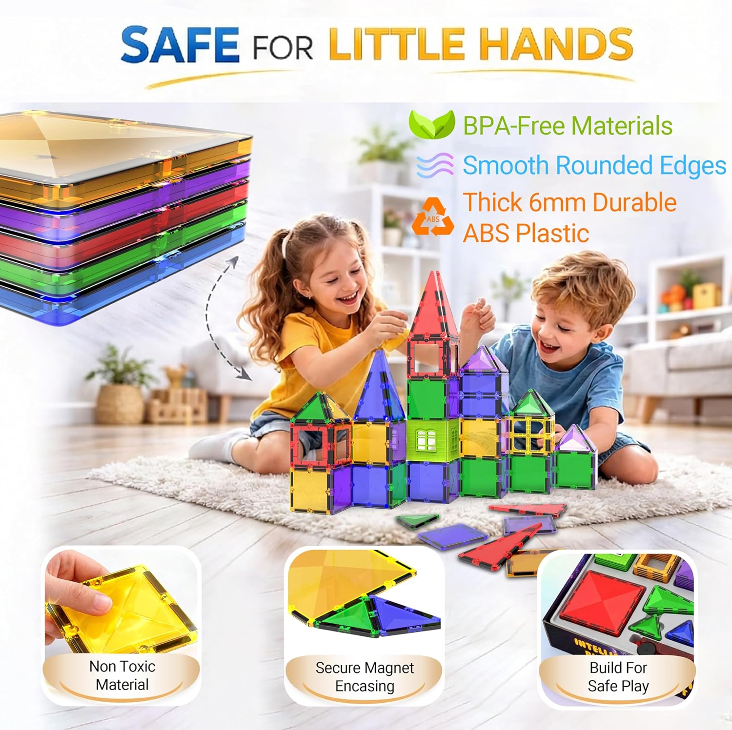 Thumbnail 2 de Desire Deluxe Magnetic Tiles Building Blocks Set (57-Piece) for STEM & Creative Play, Ages 3+