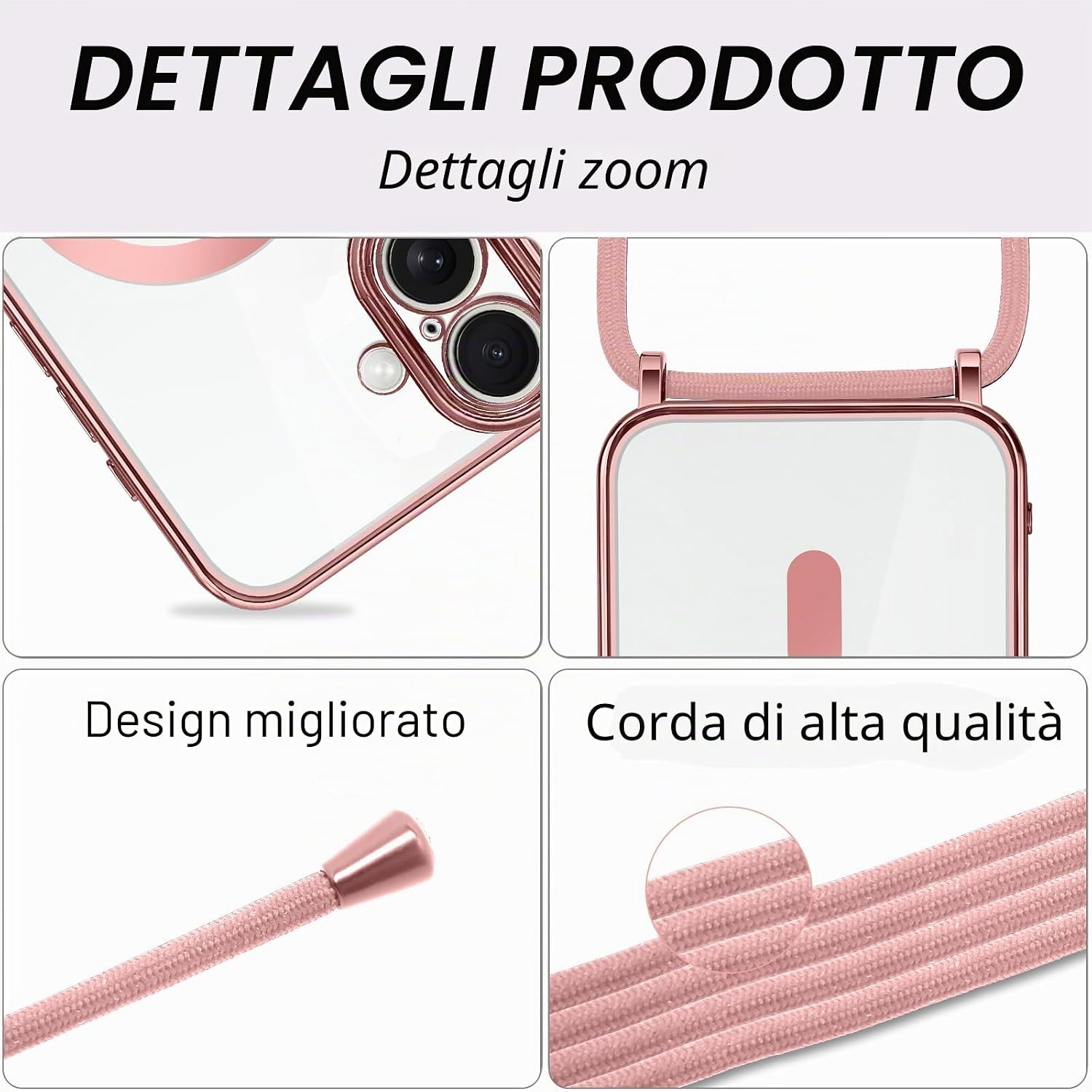 Thumbnail 6 de Oelrstfe Cover Magnetica Trasparente con Cordino per iPhone 16 – Custodia sottile in silicone con laccio regolabile e magnetico integrato