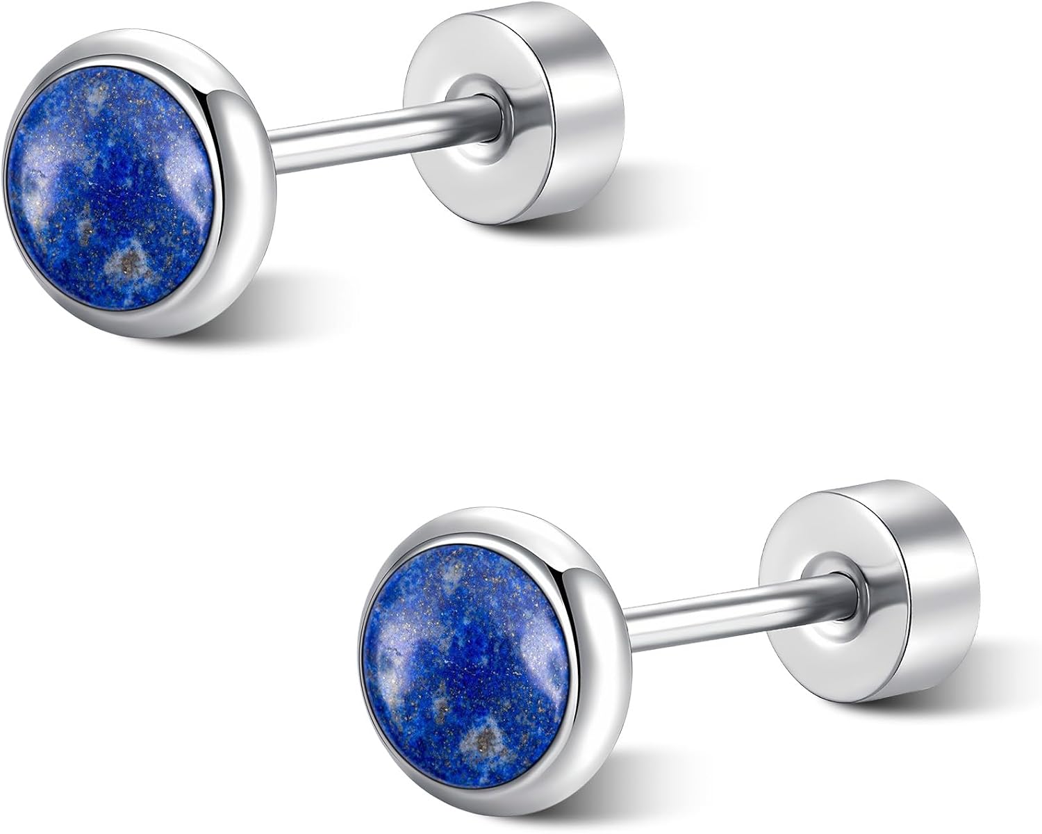 Detalle de FACOKO hypoallergene Ohrstecker aus Titan und Naturstein – flache Rückseite, 3–5 mm