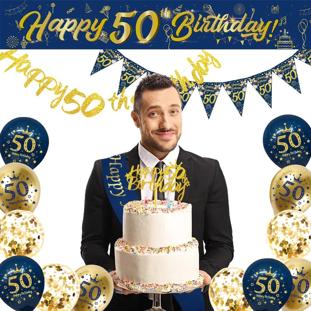 Detalle de DEARLIVES Blue Gold 50th Birthday Decorations – Complete Party Kit