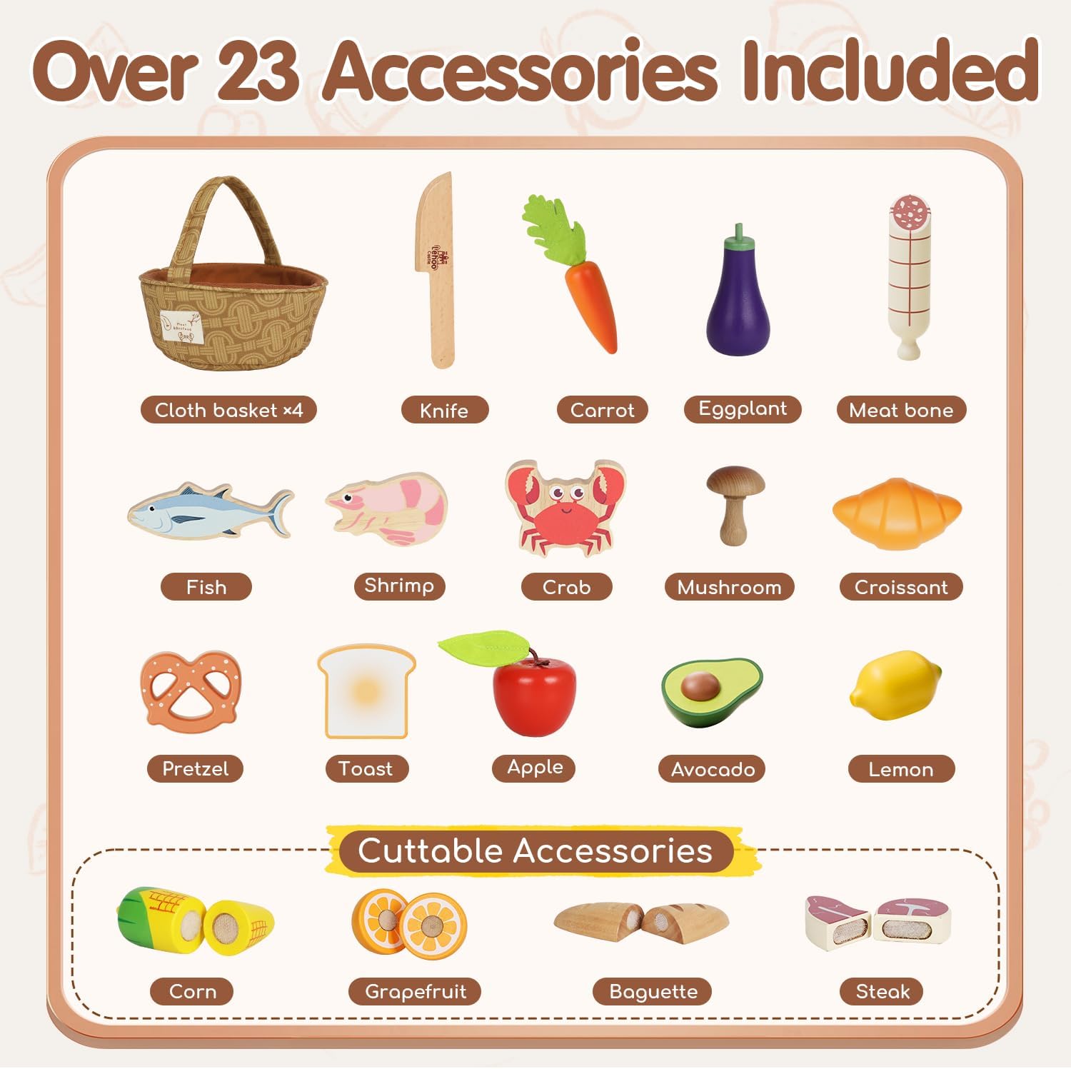 Thumbnail 6 de Lehoo Castle Wooden Play Food 23pc set