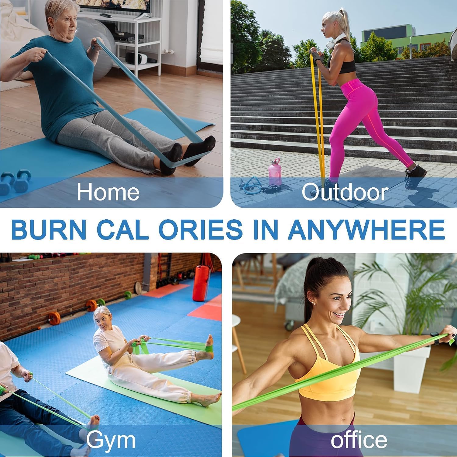 Detalle de Lianjindun 5-Pack Latex-Free Resistance Bands (5 Levels, Pilates & Therapy Flex Bands)