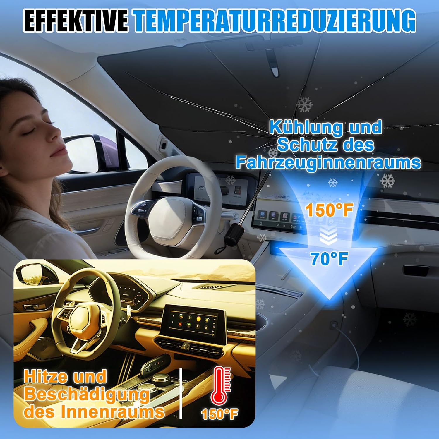 Detalle de JOOLESER Sonnenschutz Auto Frontscheibe Innen – Reflektierend, faltbar, 2026er UV-Schutz