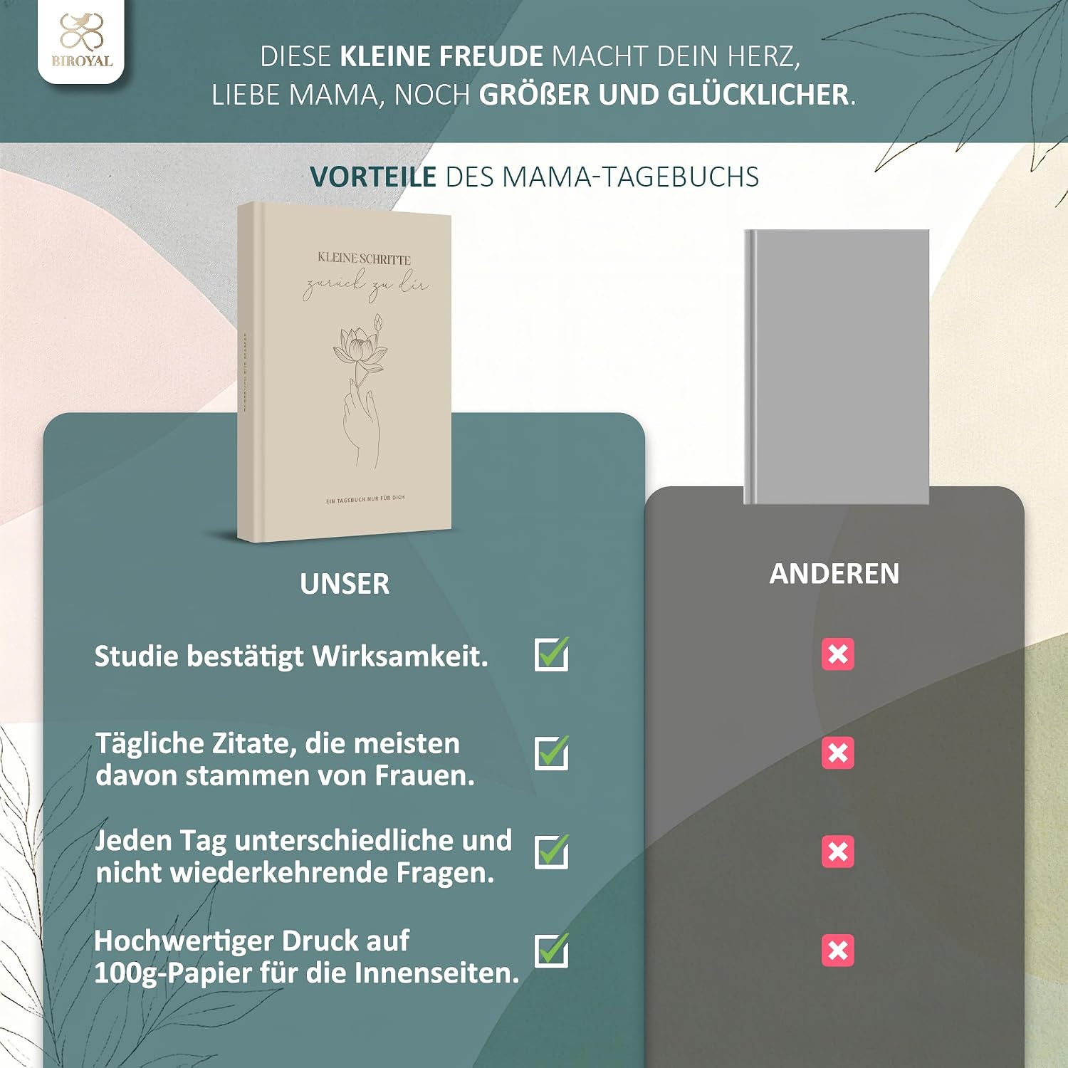 Detalle de BIROYAL A5 Achtsamkeitstagebuch für Mama – 24 Wochen Dankbarkeitstagebuch mit 10 Minuten täglich