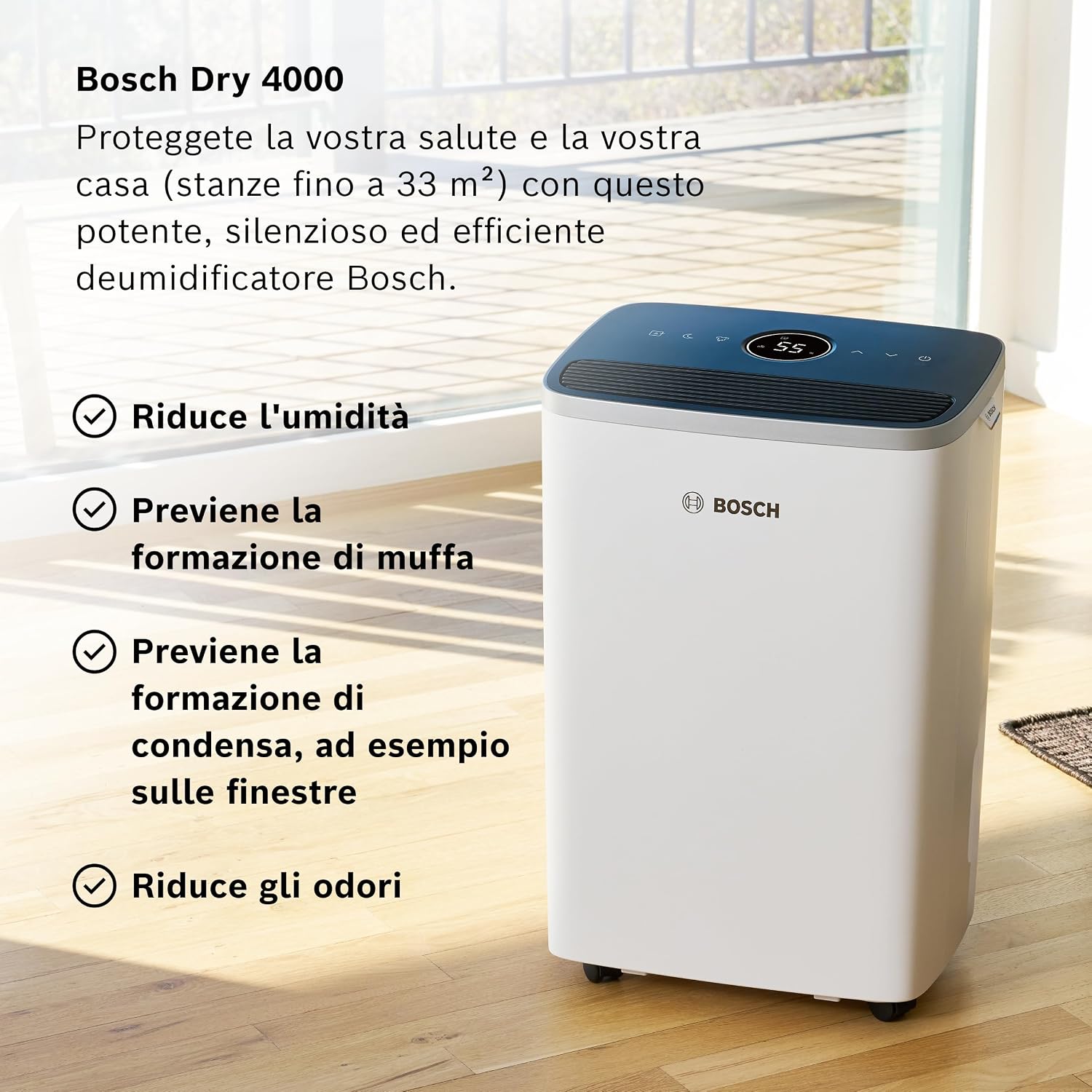 Detalle 2 de Bosch Dry 4000 deumidificatore per stanze fino a 33 m² 🏠