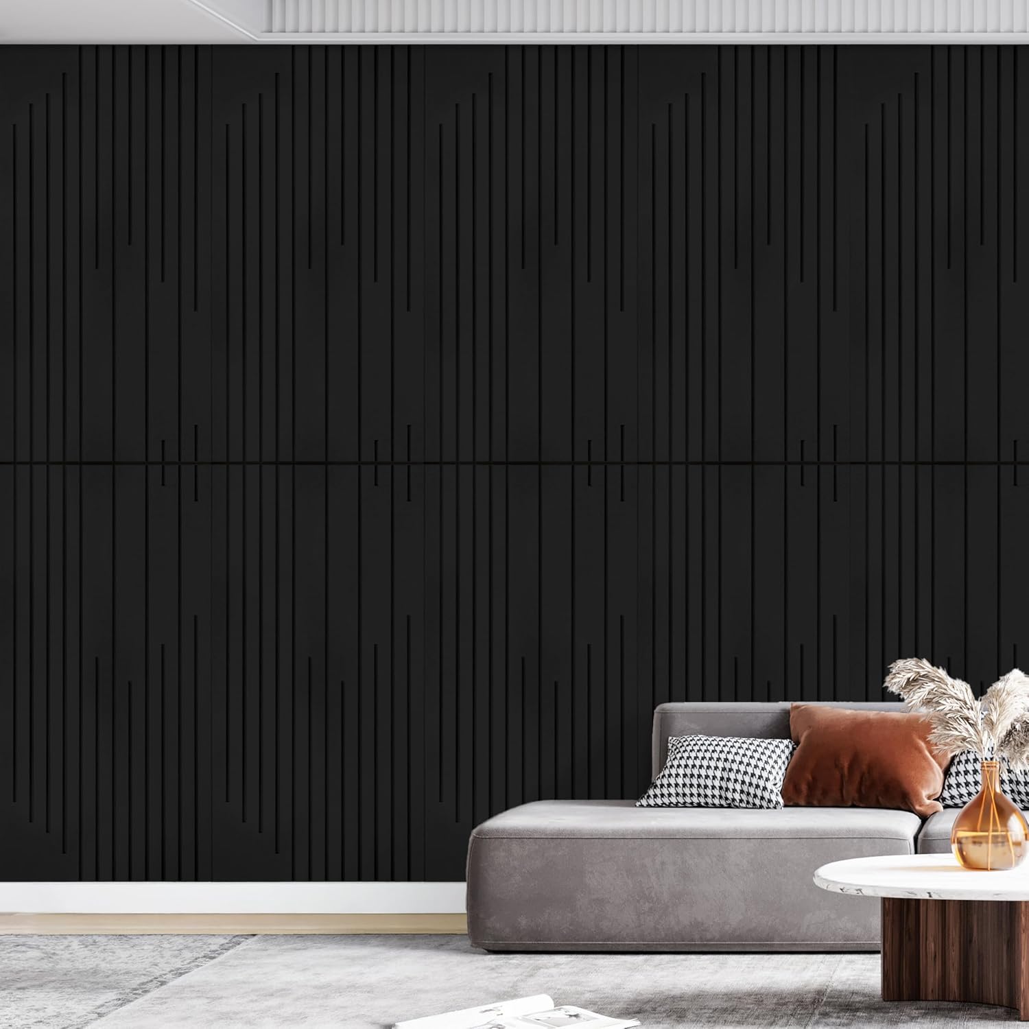 Thumbnail 6 de KERRAM Acoustic Wall Panels, 4-Pack 47 x 24-Inch Black Grooved Panels