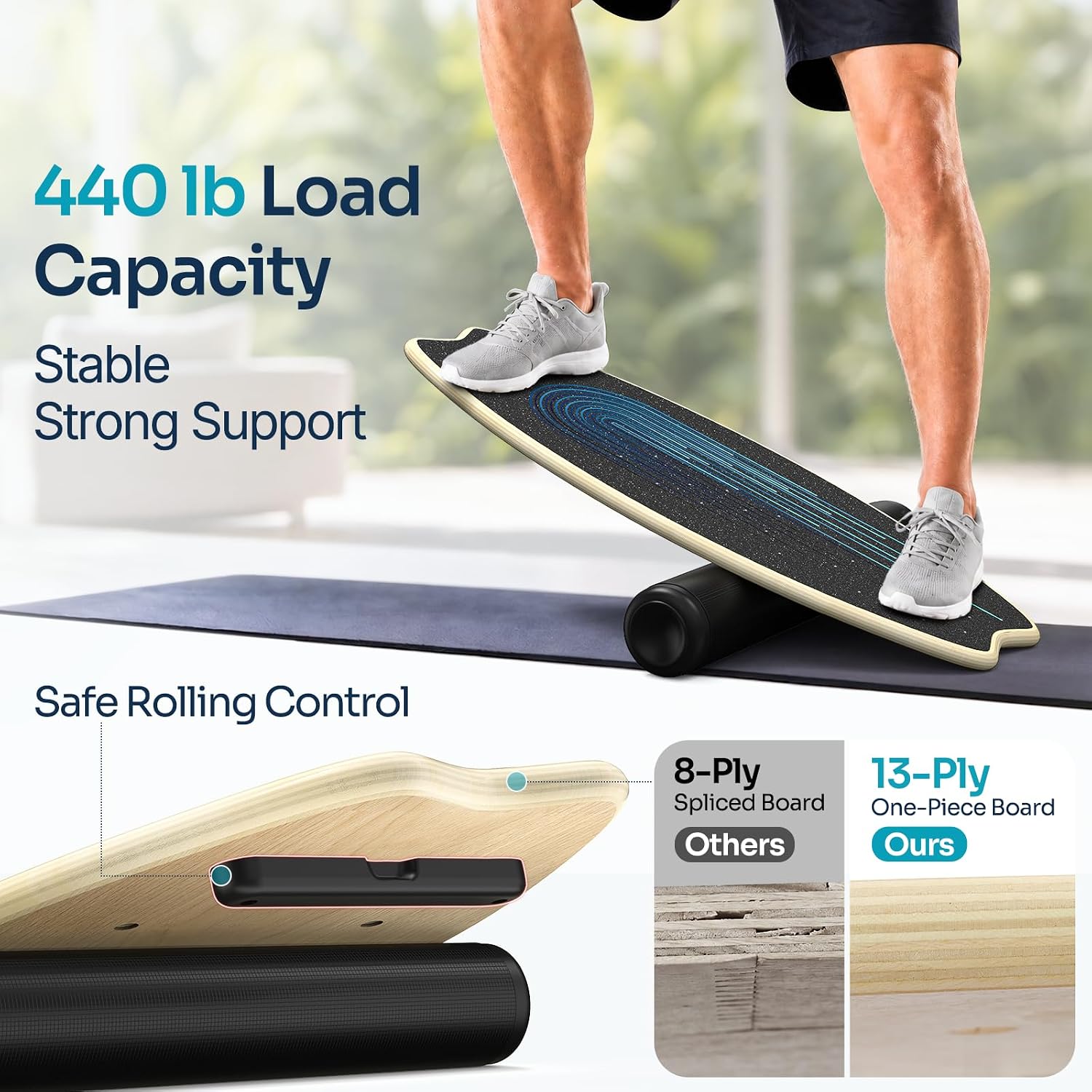 Detalle de Balance Board in legno Sportneer: tavola di equilibrio 2 in 1 per bambini e adulti