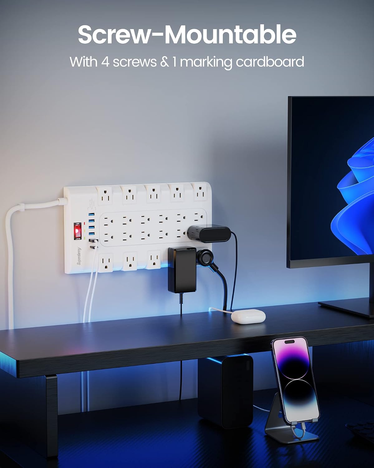 Thumbnail 5 de SUPERDANNY QR2260-U Power Strip Surge Protector, 22 Outlets, 6 USB Ports