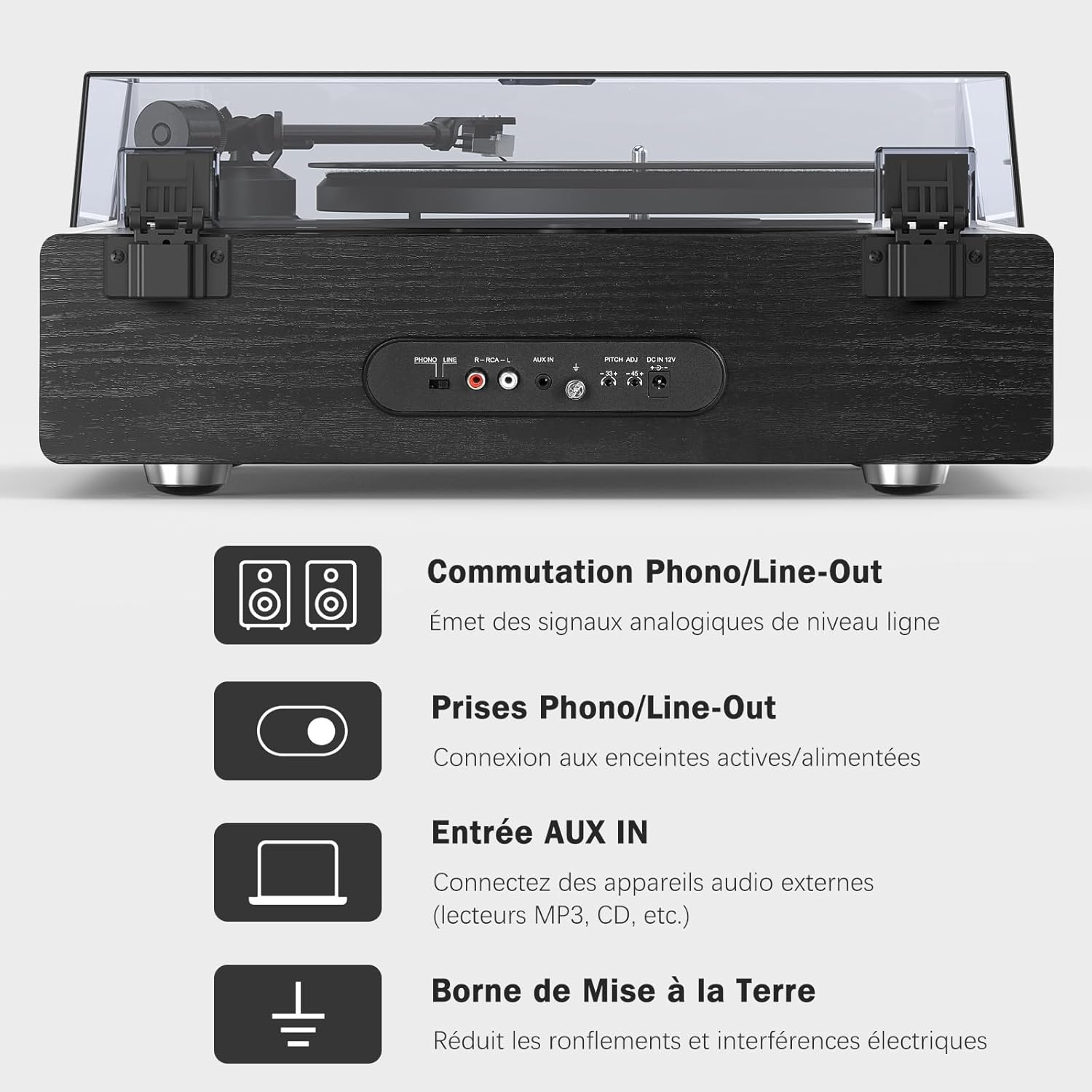Detalle de 1 BY ONE Platine Vinyle avec Haut-parleurs Intégrés Bluetooth — 33/45 TR/min, transmission par courroie et arrêt automatique
