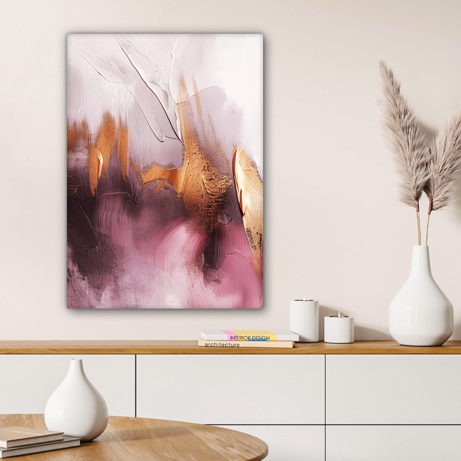 Detalle de MuchoWow© canvasdoek 50 x 70 cm met abstracte aquarel in goud en roze