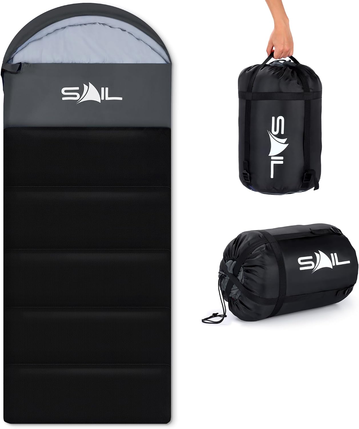 Detalle de SAIL Sleeping Bag Waterproof 3–4 Season (2kg) for Kids & Adults – Rectangular Envelope, Indoor/Outdoor Camping