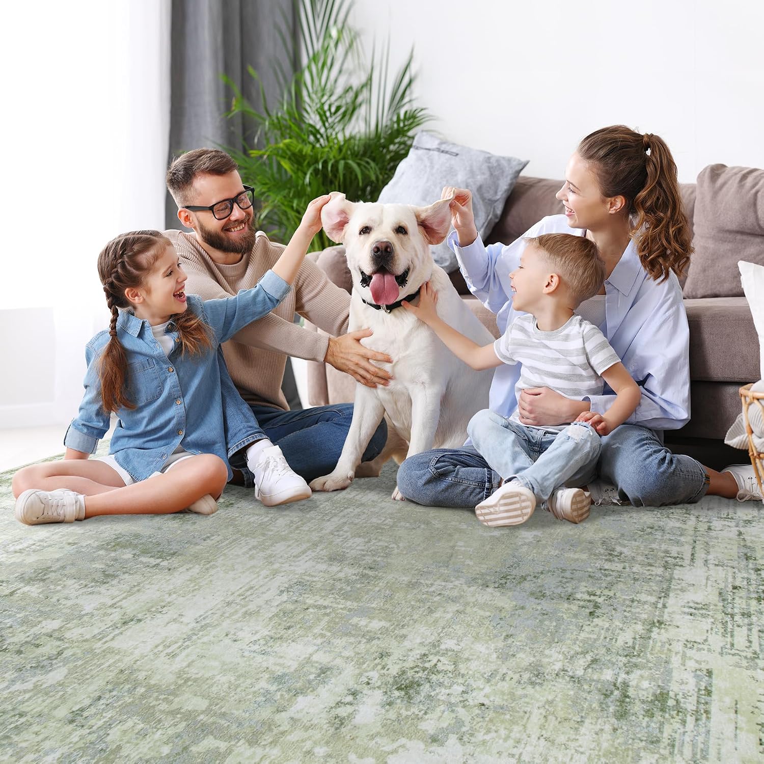Thumbnail 6 de Aelenmu 5' x 7' Green Area Rug, Washable Low-Pile Polyester with Non-Slip Backing
