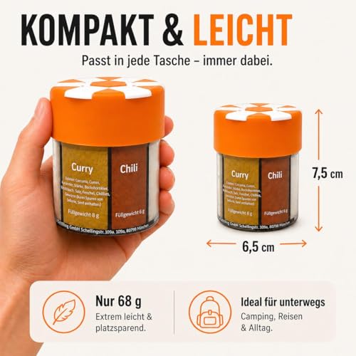 Detalle 2 de ration1 Camping Gewürze Set, 6-in-1 Gewürzstreuer – kompakter Reisebegleiter für Outdoor