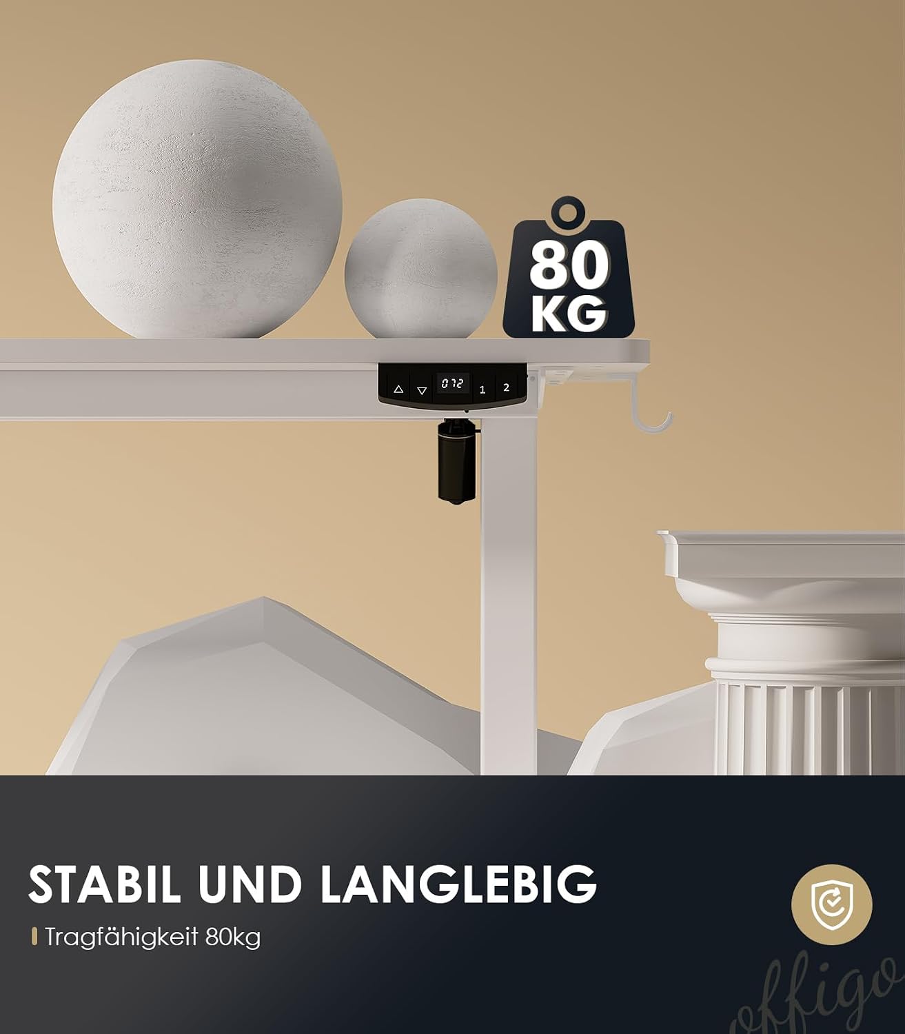 Detalle 1 de OffiGo höhenverstellbarer Schreibtisch 180x80 cm elektrisch mit USB & Steckdosen, 2-Positionen-Speicher