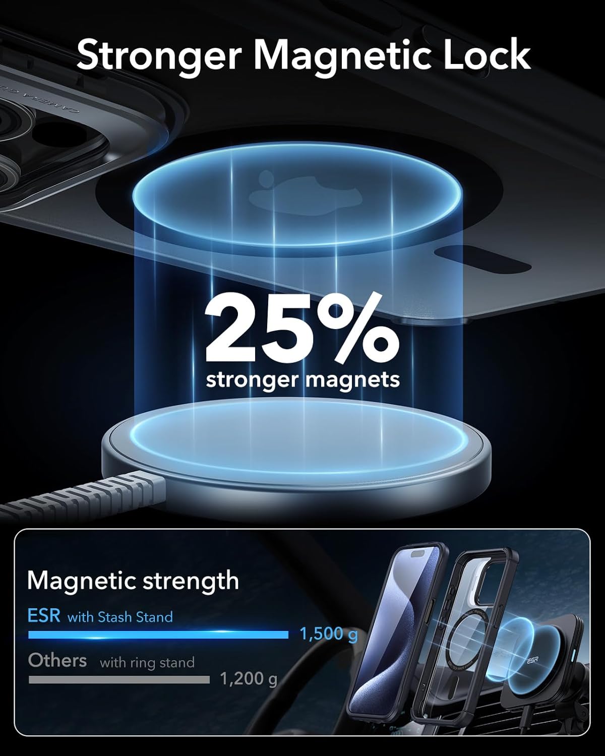 Thumbnail 6 de ESR Armor Series iPhone 14 Pro Max Case with Stand + Built-In Tempered Glass Screen Protector (MagSafe Compatible) — Clear Black