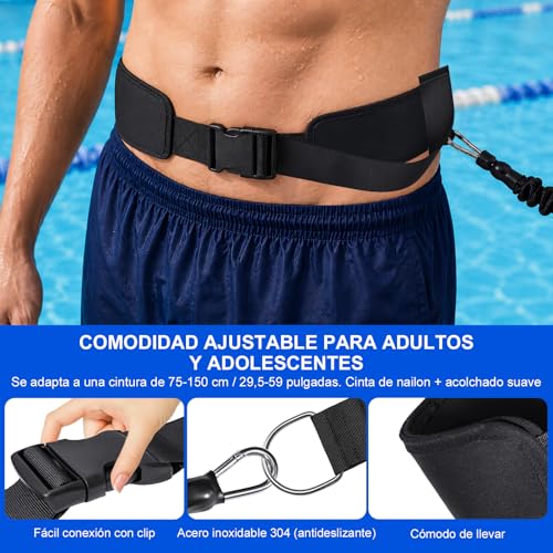 Detalle de Correa de natación Roaxkois: cinturón de resistencia con cuerda ajustable (2,5–7,5 m) para adultos