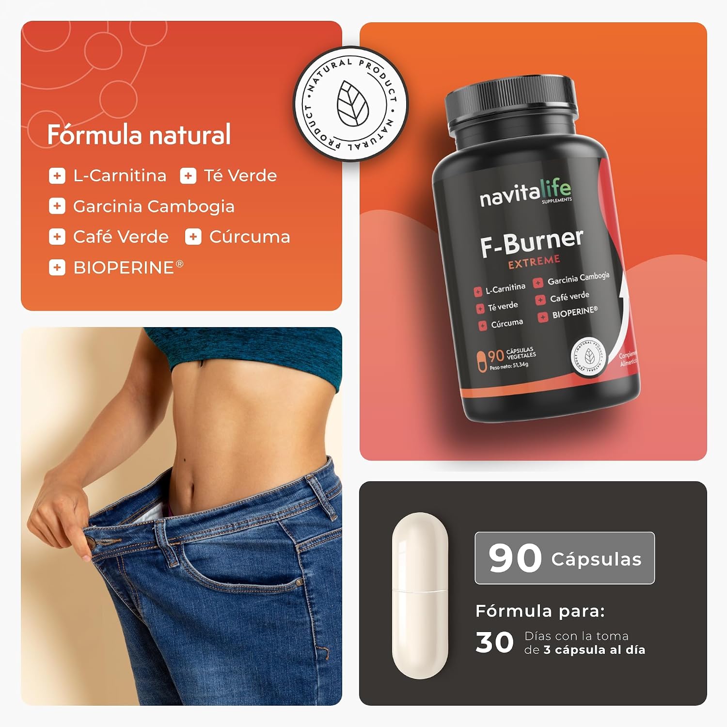 Detalle de 🔥 Quemagrasas potente con L-Carnitina Carnipure® - 90 cápsulas