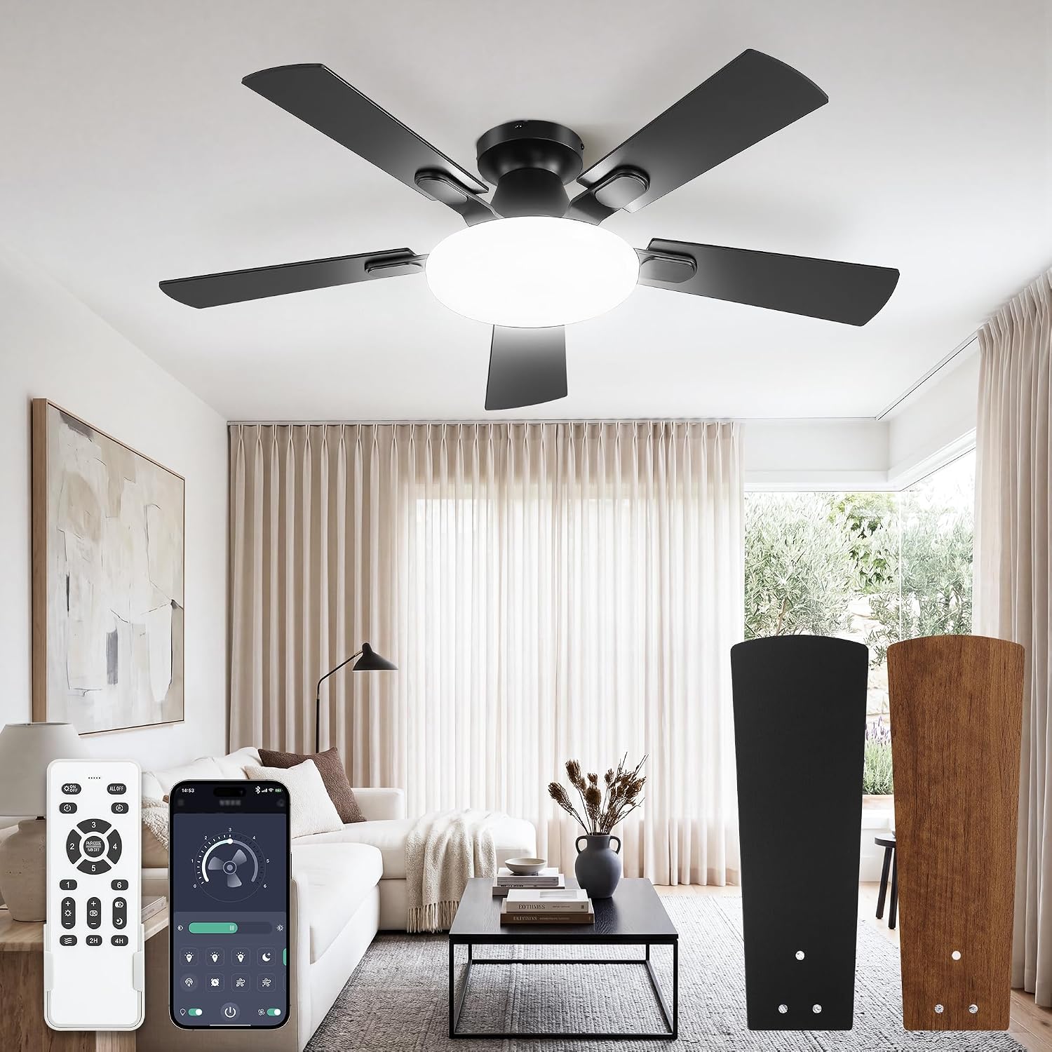 Detalle de LEDIARY Flush-Mount Ceiling Fan 42-Inch
