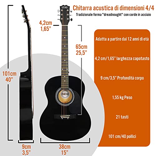 Detalle 2 de 3rd Avenue Chitarra Acustica 4/4 Kit Principianti, Nero — tutto l’essenziale per iniziare