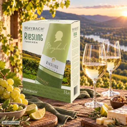 Detalle 2 de Maybach Riesling Trocken (1 x 3 l) – Frischer Weißwein im Bag-in-Box Format