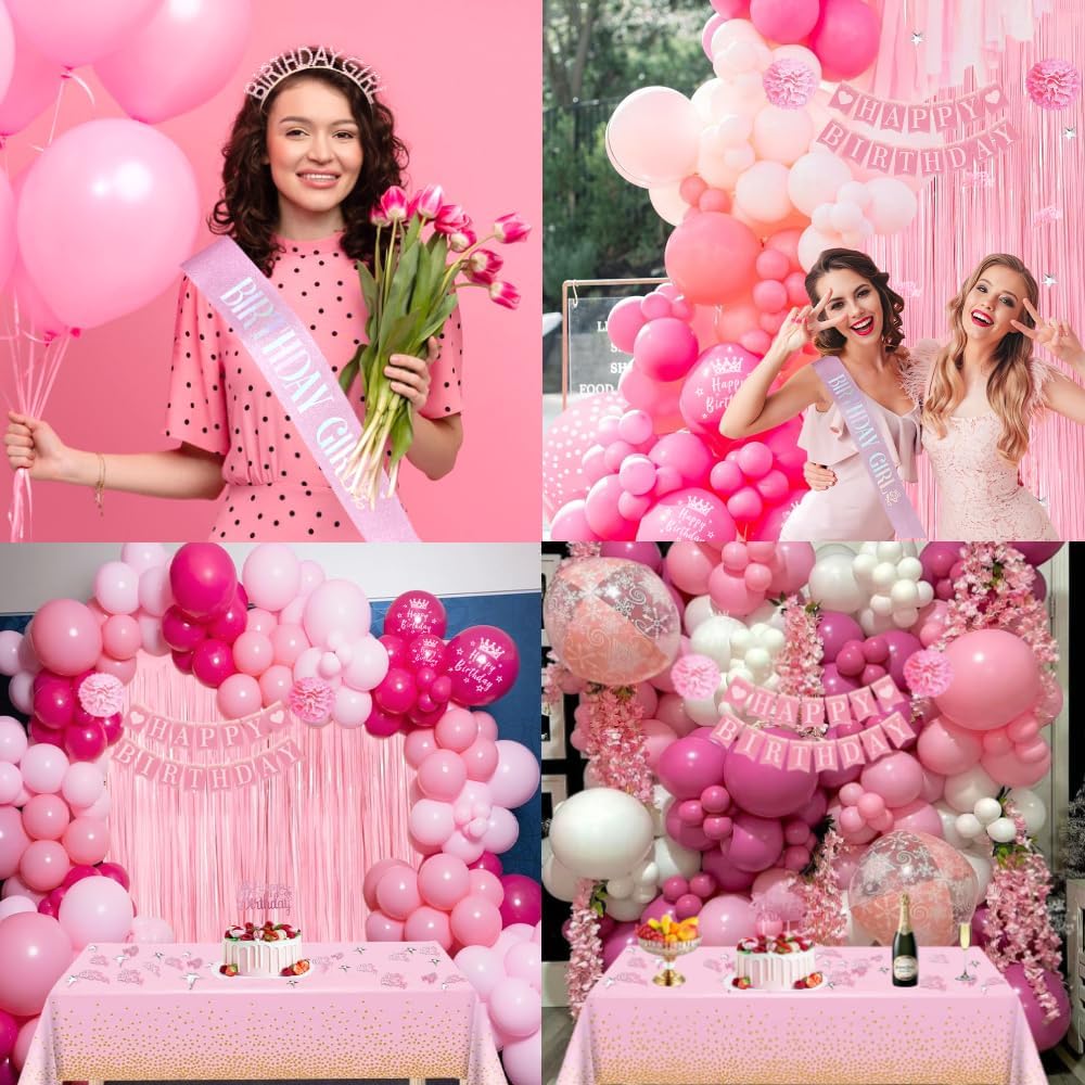 Thumbnail 6 de Pink birthday party decorations set