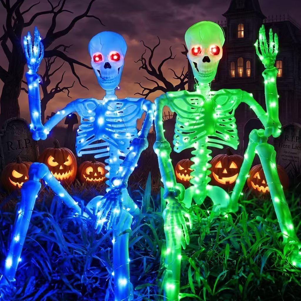 Detalle de daboot Wsj-03 – podświetlany szkielet na Halloween, 90 cm, ruchome przeguby i czerwone oczy