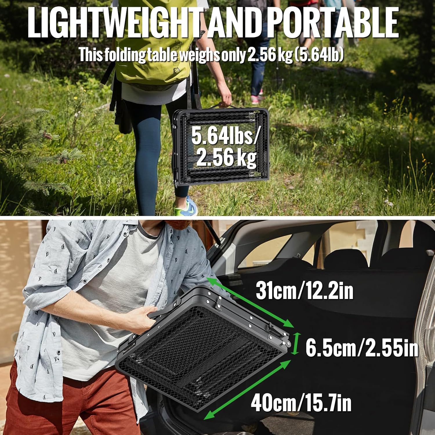 Detalle 2 de GARLLEN klappbarer Grilltisch mit 3 Höhen (60 x 40 cm) – tragbarer Campingtisch